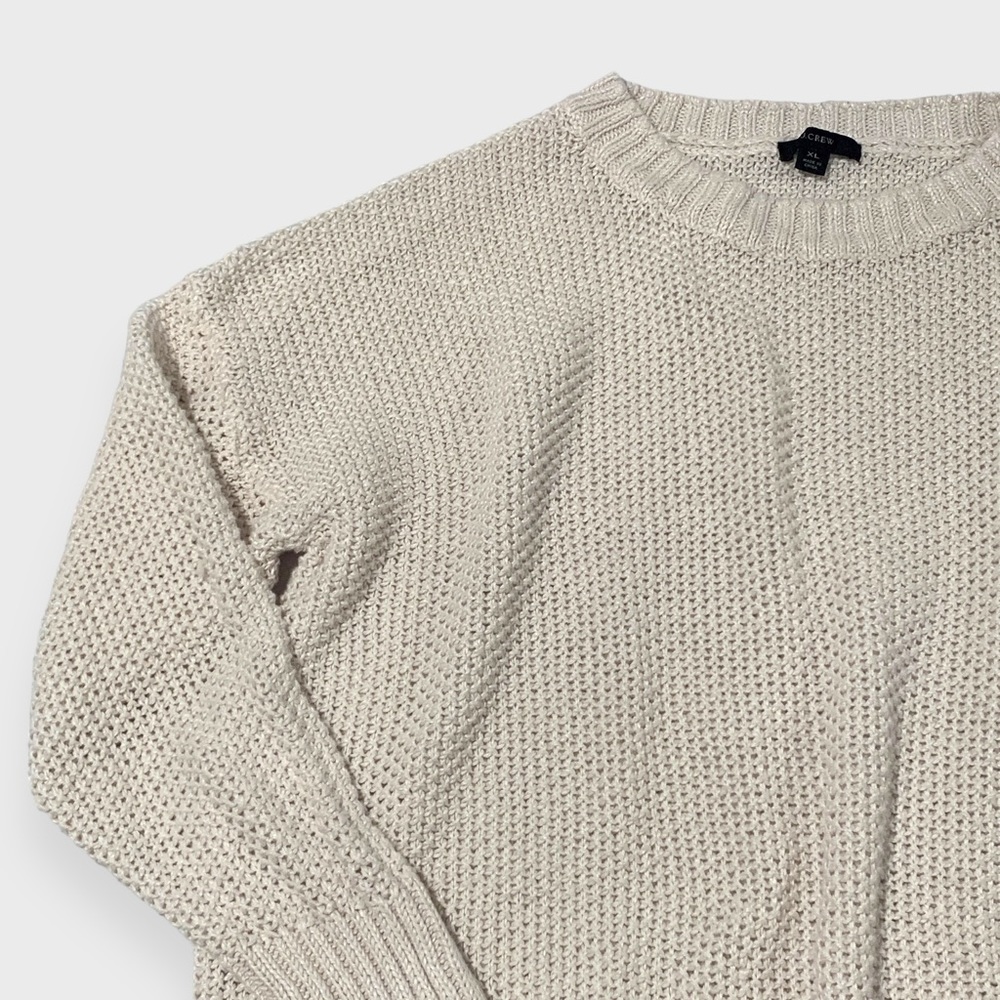 J. Crew Sweater White Crew Neck | Cropped 3/4 Sleeve | Womens Size X-Large - Picture 3 of 9